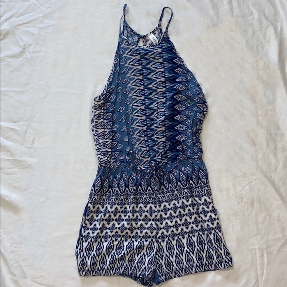 Aeropostale Blue and White High Neck Romper